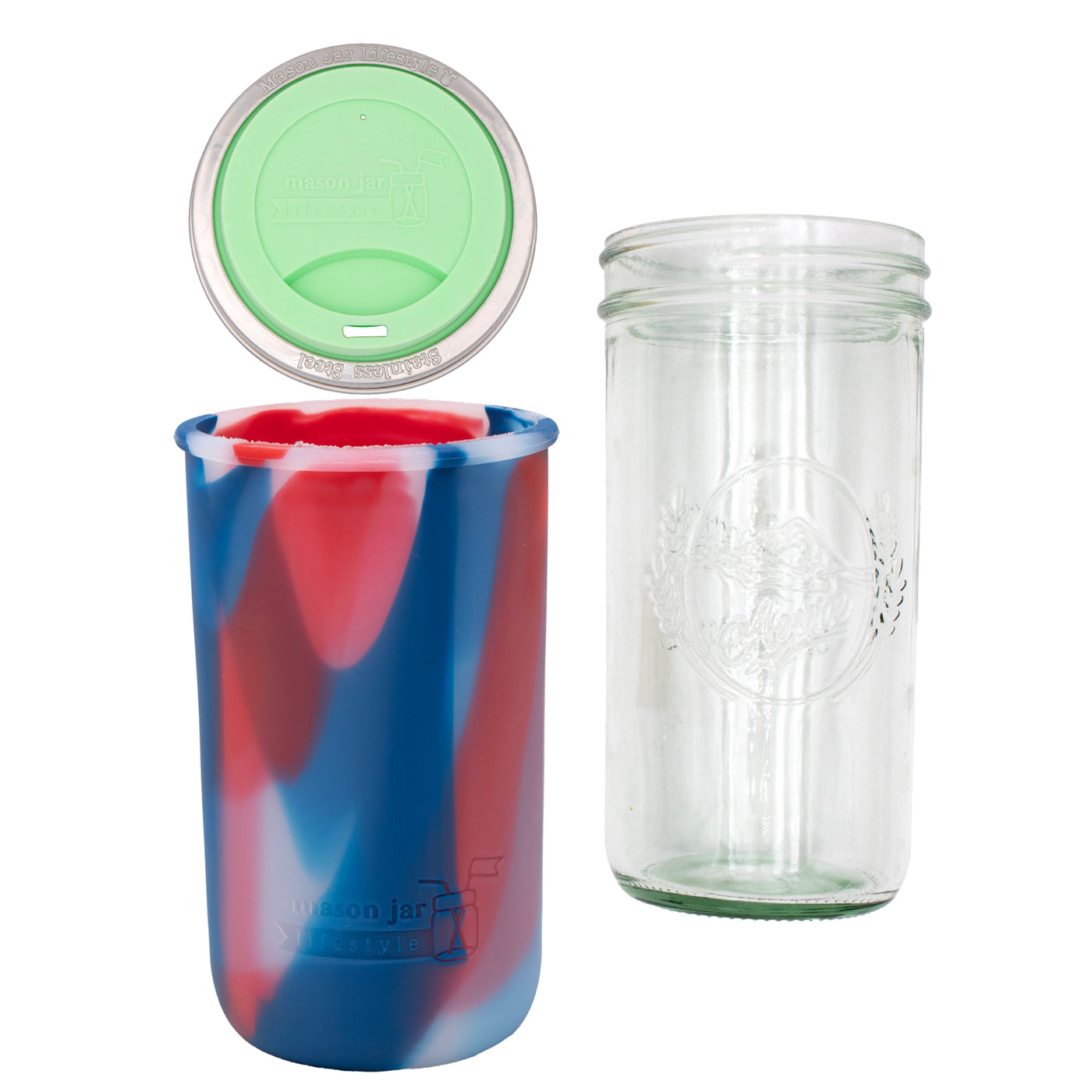 Mason Jar Lifestyle 24oz Pint & Half Glass Water Bottle Travel Tumbler with Silicone Sleeve & Drinking Lid