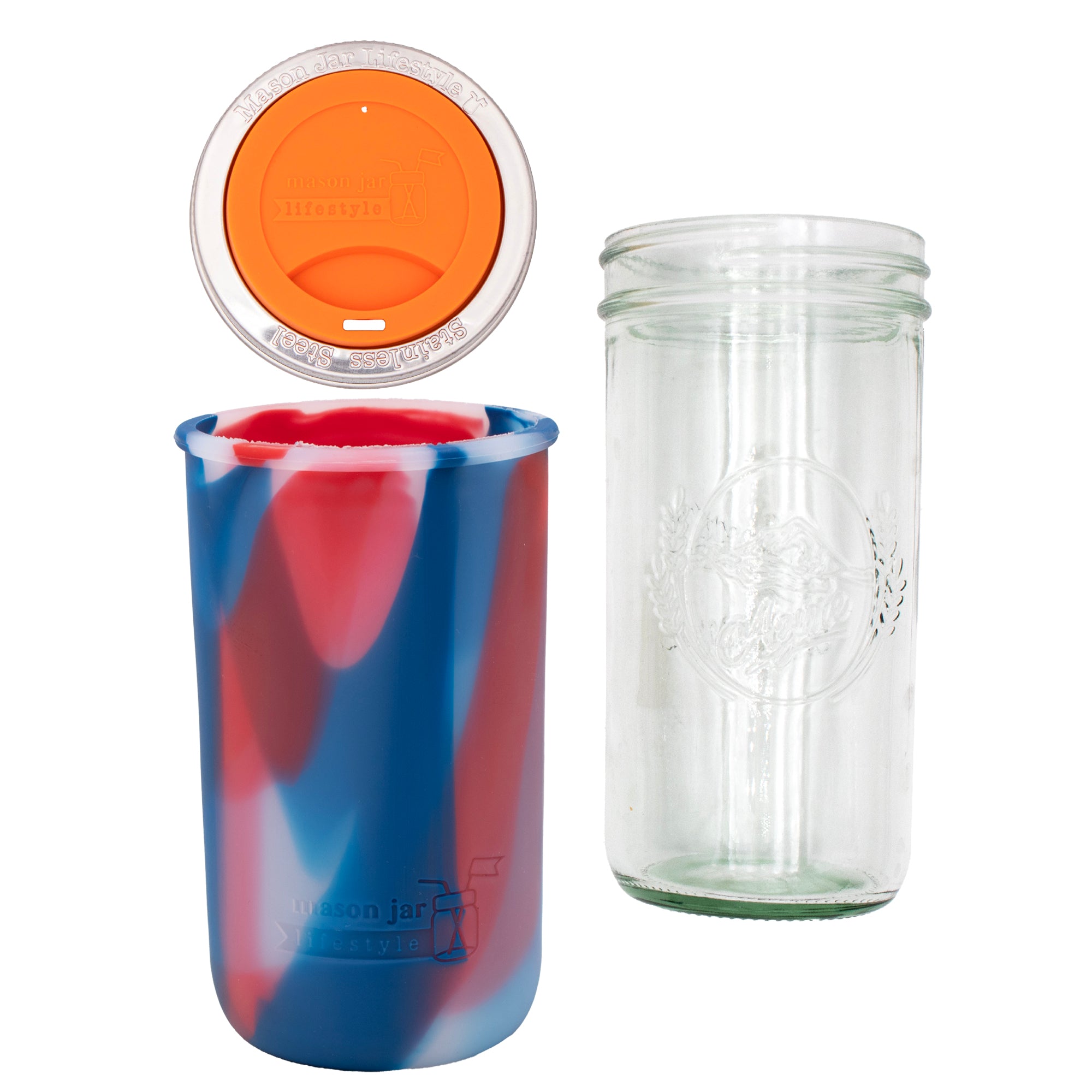 Mason Jar Lifestyle 24oz Pint & Half Glass Water Bottle Travel Tumbler with Silicone Sleeve & Drinking Lid