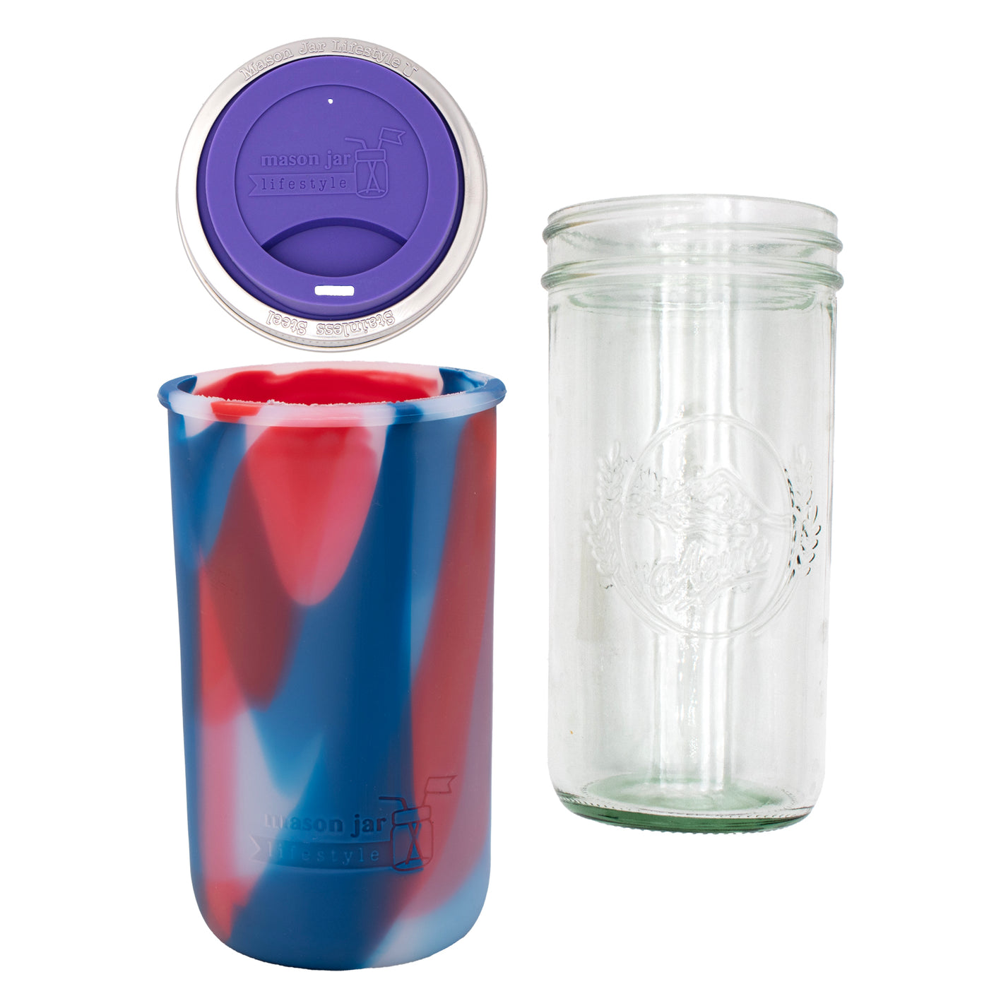 Mason Jar Lifestyle 24oz Pint & Half Glass Water Bottle Travel Tumbler with Silicone Sleeve & Drinking Lid