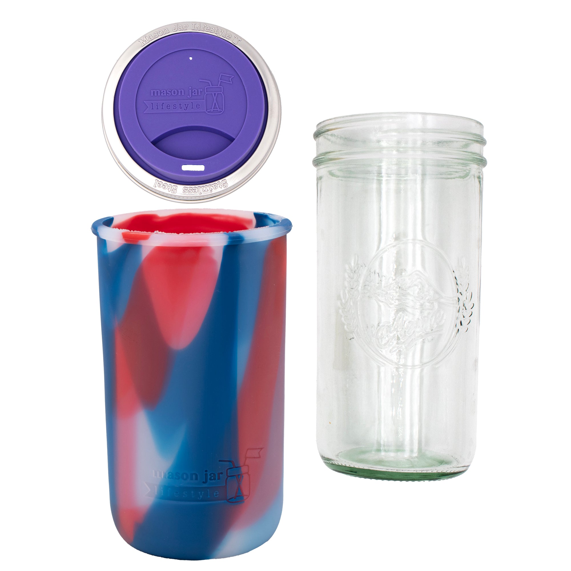 Mason Jar Lifestyle 24oz Pint & Half Glass Water Bottle Travel Tumbler with Silicone Sleeve & Drinking Lid