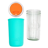 Mason Jar Lifestyle 24oz Pint & Half Glass Water Bottle Travel Tumbler with Silicone Sleeve & Drinking Lid