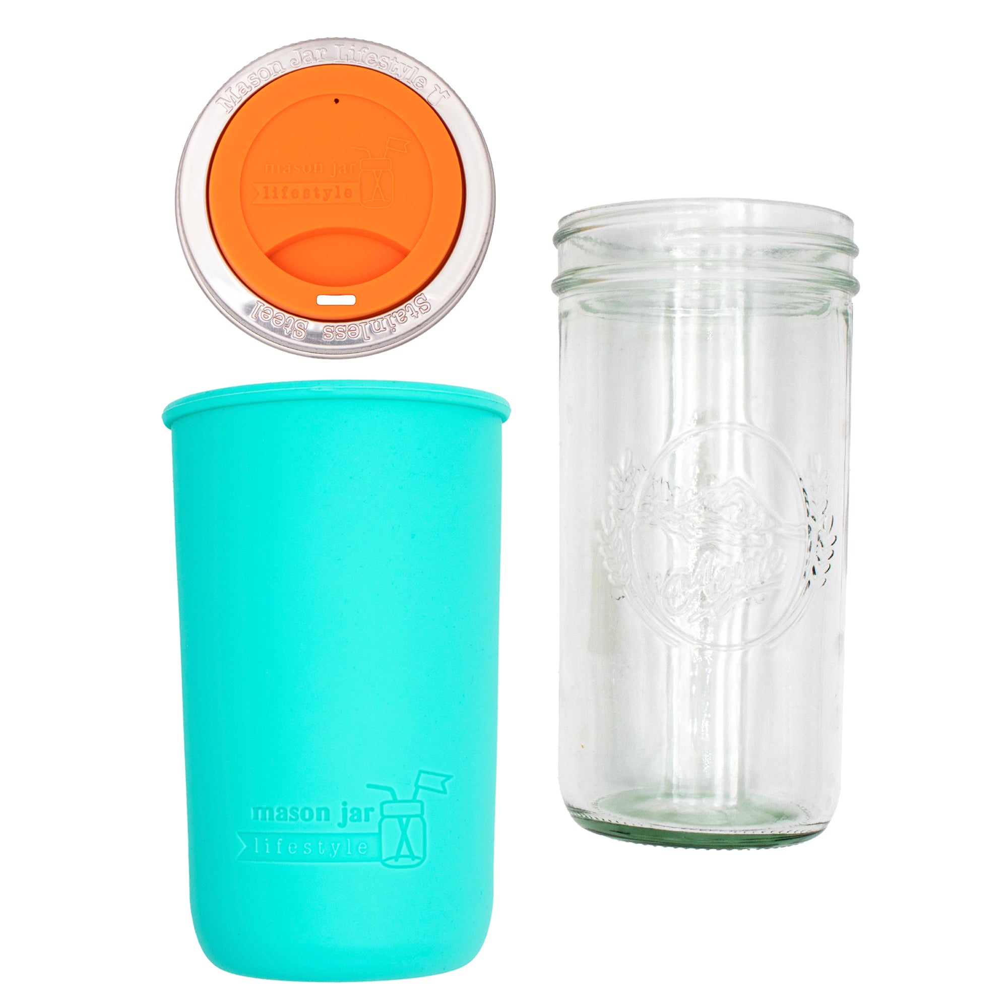 Mason Jar Lifestyle 24oz Pint & Half Glass Water Bottle Travel Tumbler with Silicone Sleeve & Drinking Lid
