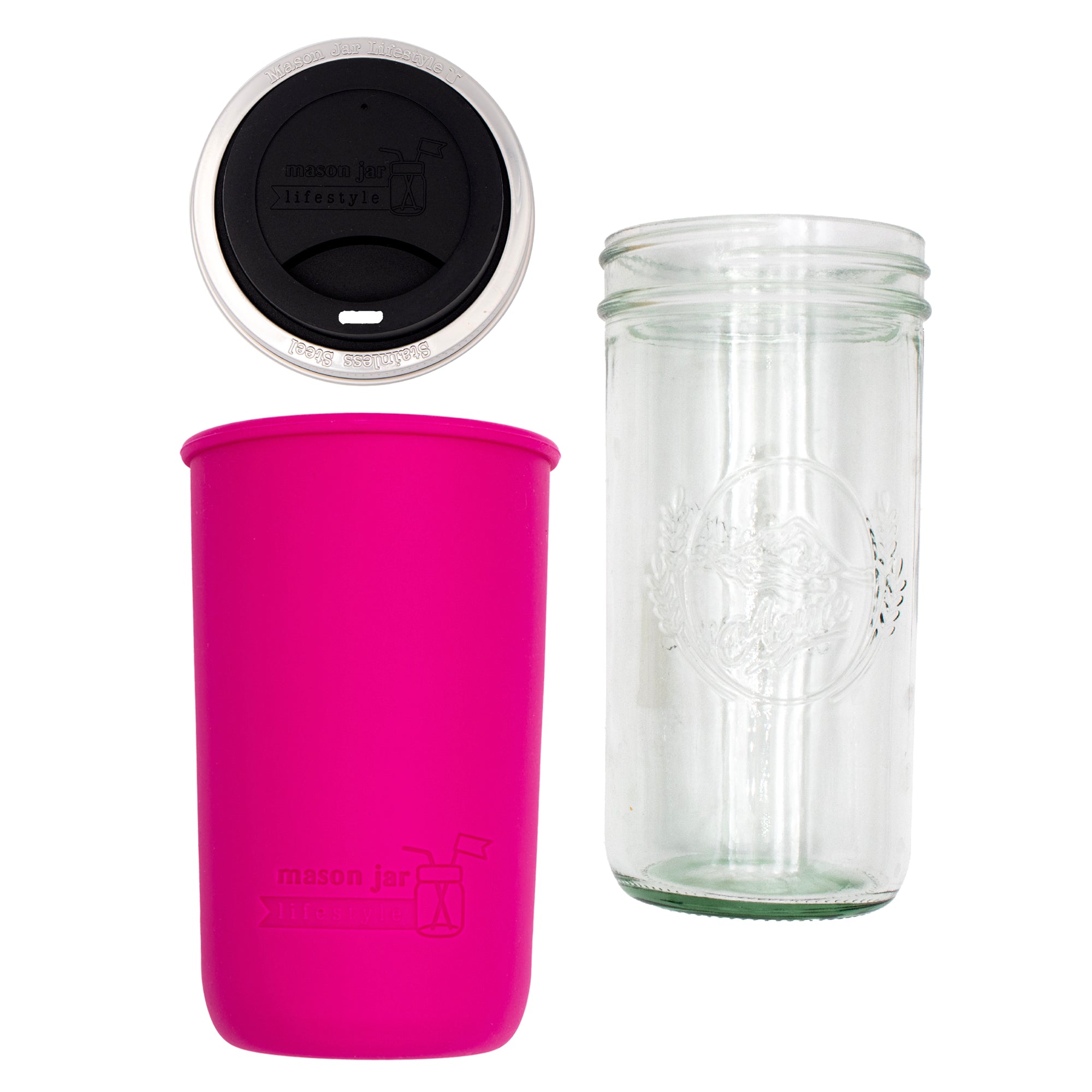 Mason Jar Lifestyle 24oz Pint & Half Glass Water Bottle Travel Tumbler with Silicone Sleeve & Drinking Lid