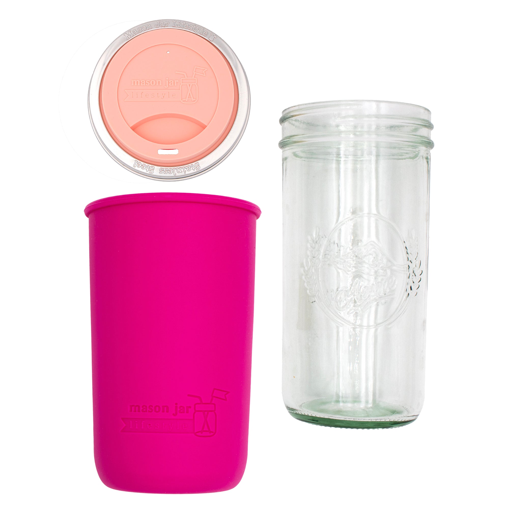 Mason Jar Lifestyle 24oz Pint & Half Glass Water Bottle Travel Tumbler with Silicone Sleeve & Drinking Lid