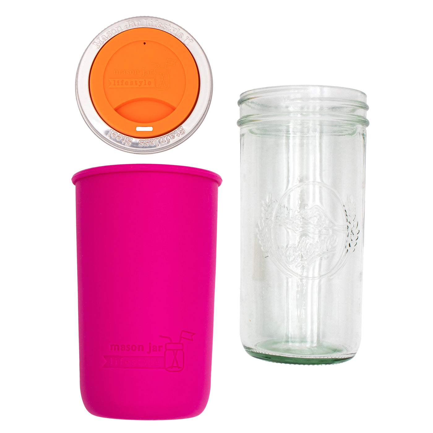 Mason Jar Lifestyle 24oz Pint & Half Glass Water Bottle Travel Tumbler with Silicone Sleeve & Drinking Lid