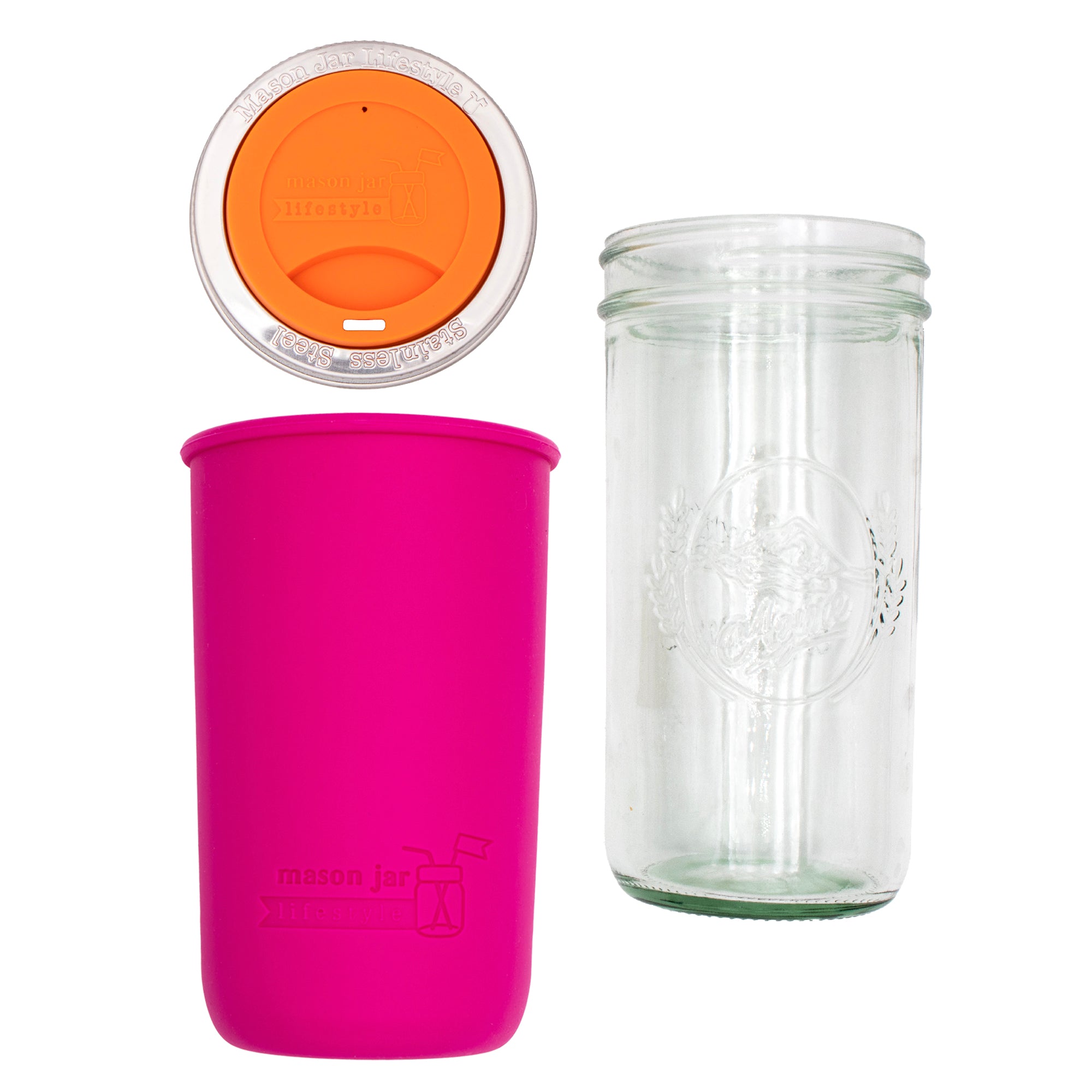 Mason Jar Lifestyle 24oz Pint & Half Glass Water Bottle Travel Tumbler with Silicone Sleeve & Drinking Lid