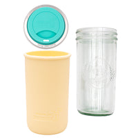 Pint and a half water bottle azure pint and a half sleeve butter yellow wide mouth drinking lid aquamarine product on white components