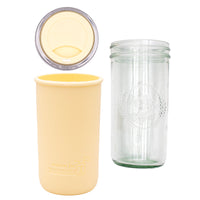 Pint and a half water bottle azure pint and a half sleeve butter yellow wide mouth drinking lid butter yellow product on white components
