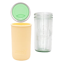 Pint and a half water bottle azure pint and a half sleeve butter yellow wide mouth drinking lid mint green product on white components