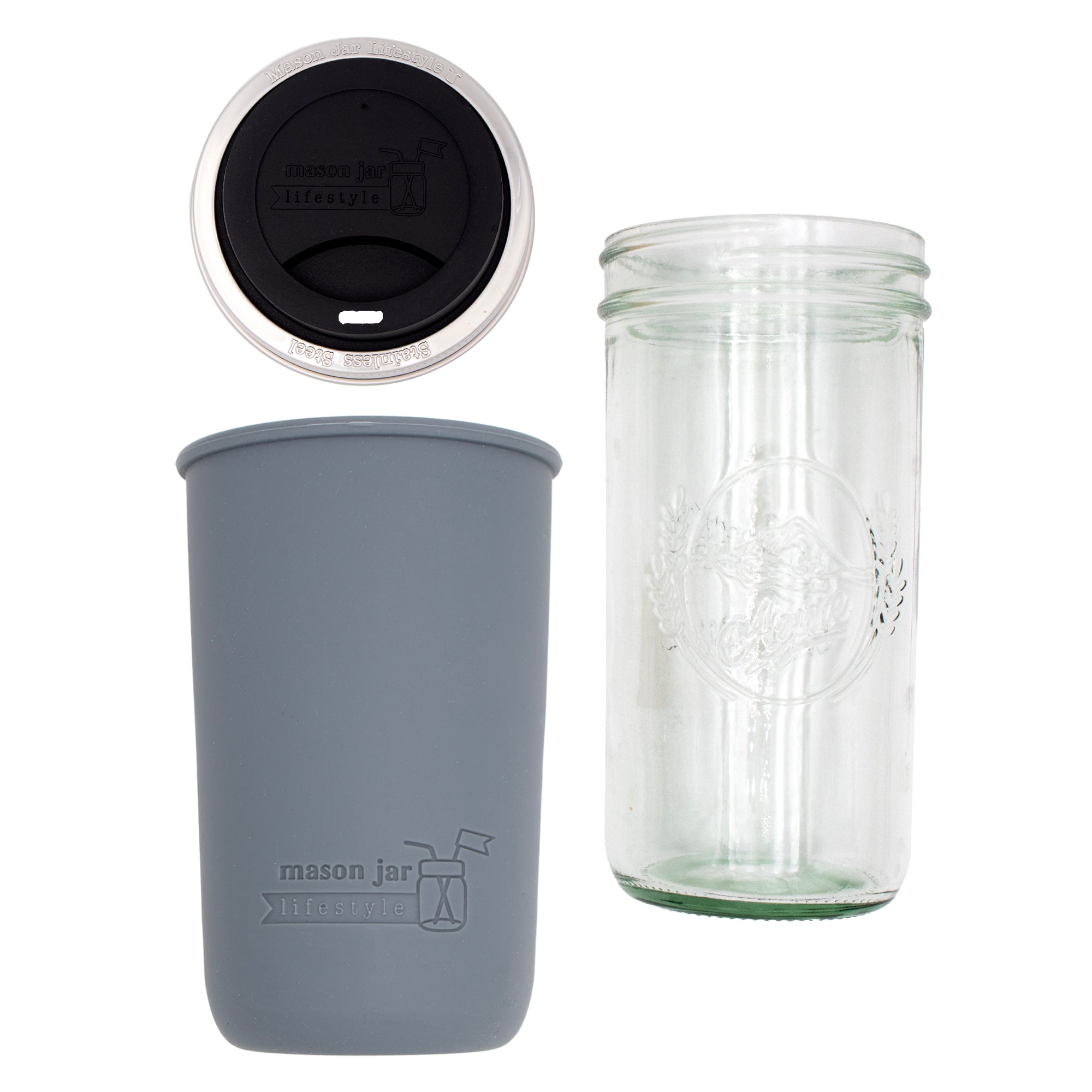 Mason Jar Lifestyle 24oz Pint & Half Glass Water Bottle Travel Tumbler with Silicone Sleeve & Drinking Lid