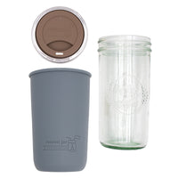 Pint and a half water bottle azure pint and a half sleeve charcoal gray wide mouth drinking lid cocoa brown product on white components