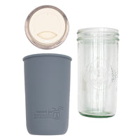 Pint and a half water bottle azure pint and a half sleeve charcoal gray wide mouth drinking lid greige product on white components