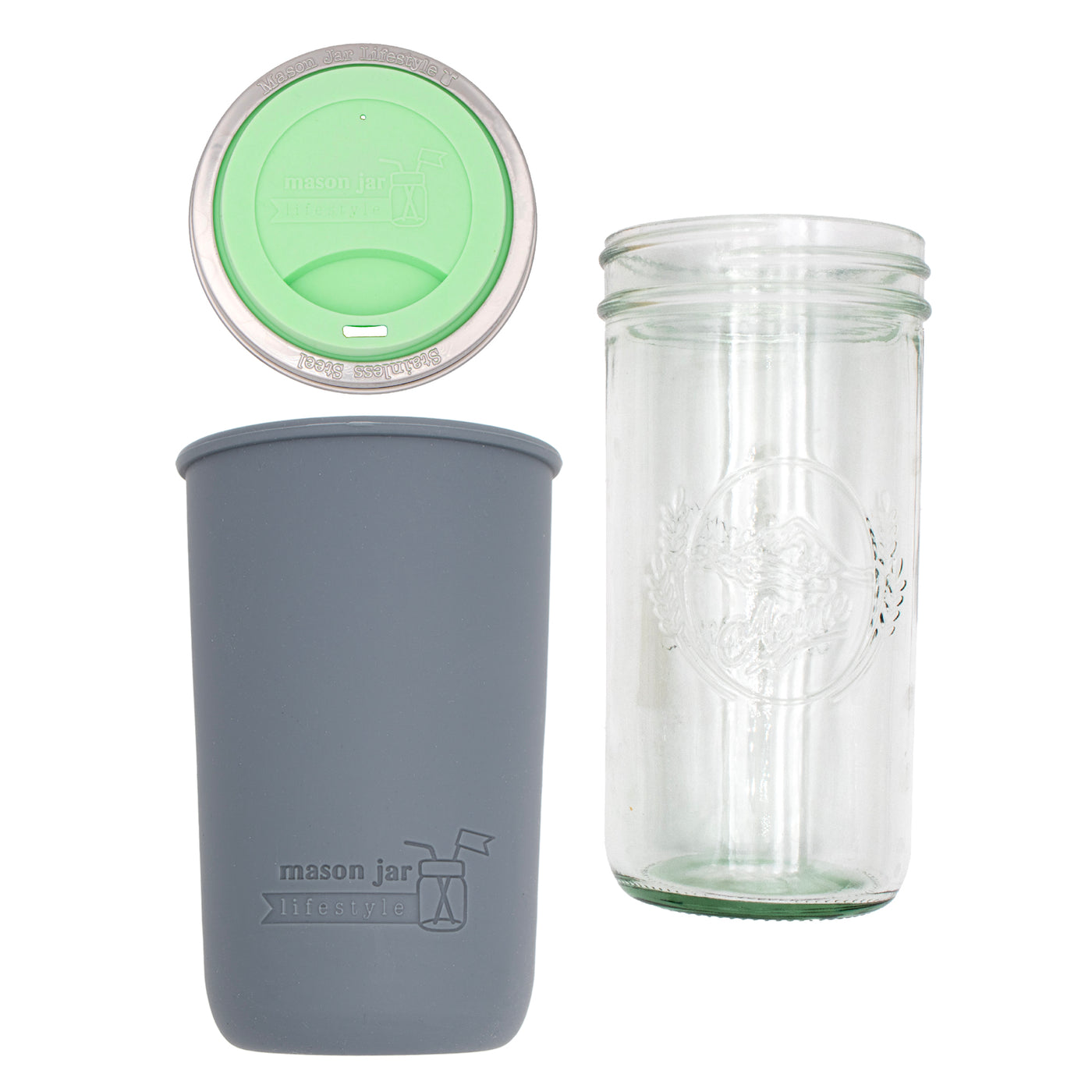 Mason Jar Lifestyle 24oz Pint & Half Glass Water Bottle Travel Tumbler with Silicone Sleeve & Drinking Lid