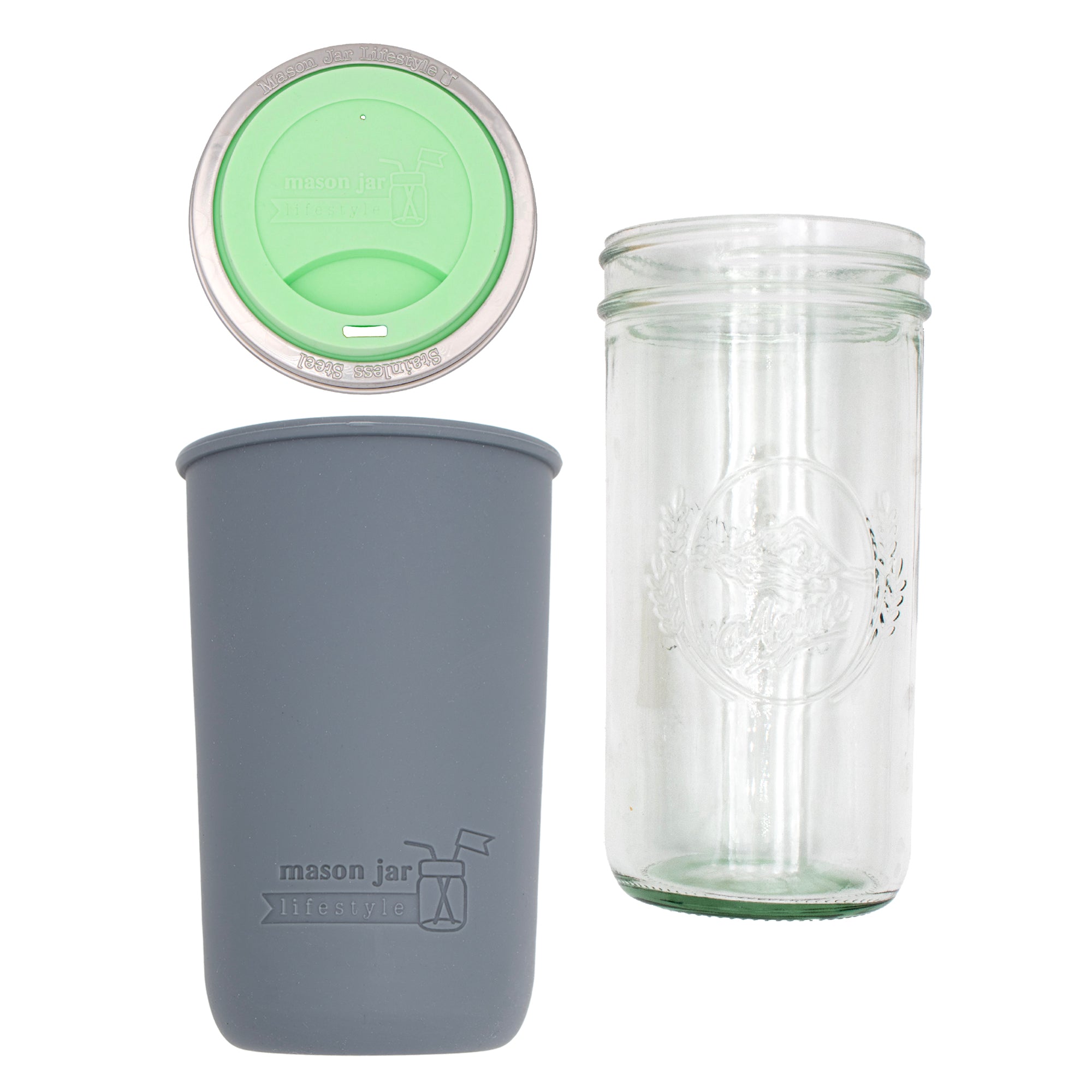 Mason Jar Lifestyle 24oz Pint & Half Glass Water Bottle Travel Tumbler with Silicone Sleeve & Drinking Lid