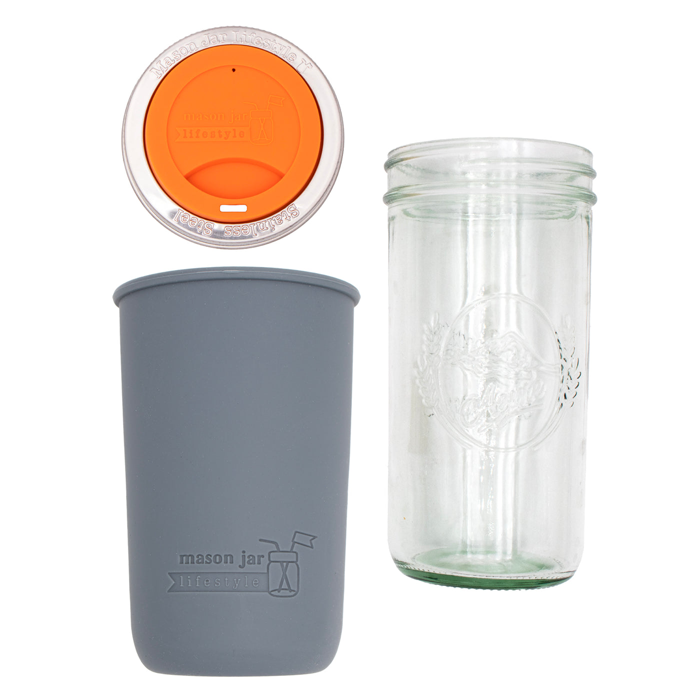 Mason Jar Lifestyle 24oz Pint & Half Glass Water Bottle Travel Tumbler with Silicone Sleeve & Drinking Lid