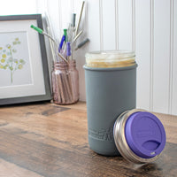 Mason Jar Lifestyle 24oz Pint & Half Glass Water Bottle Travel Tumbler with Silicone Sleeve & Drinking Lid