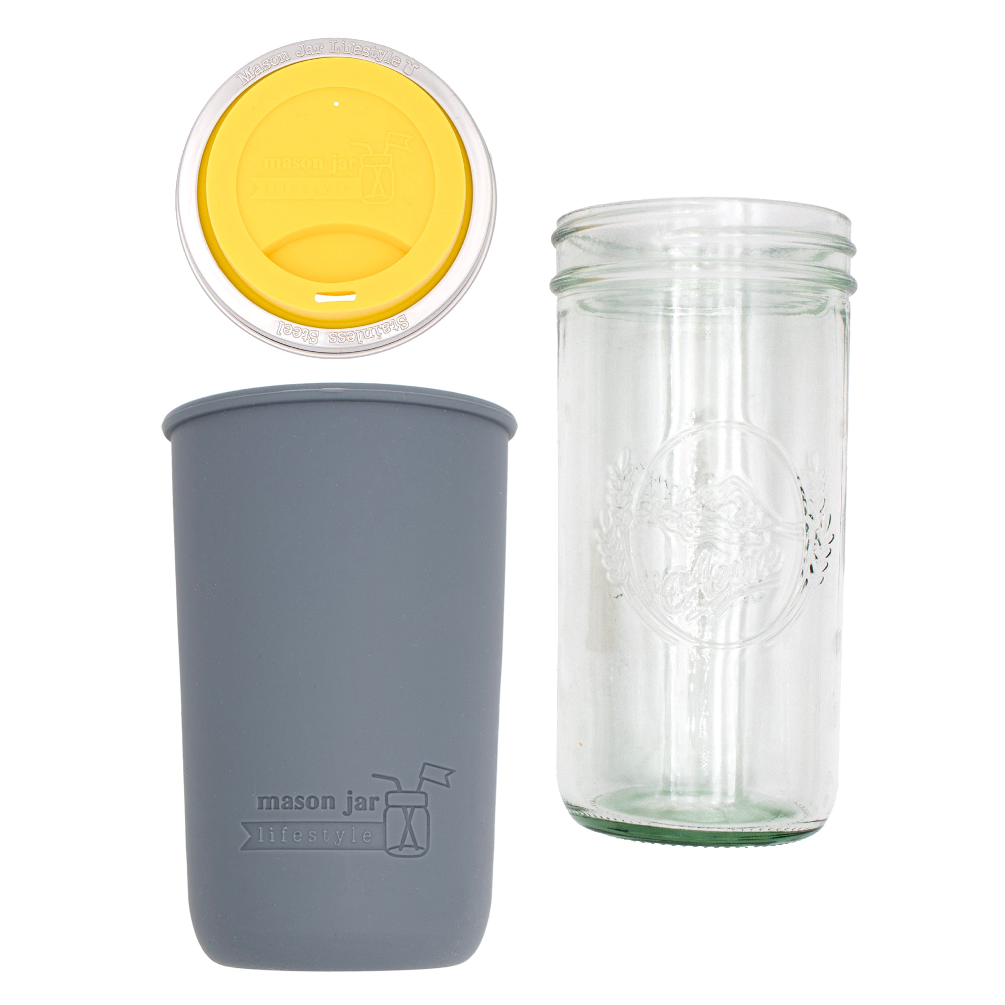 Mason Jar Lifestyle 24oz Pint & Half Glass Water Bottle Travel Tumbler with Silicone Sleeve & Drinking Lid