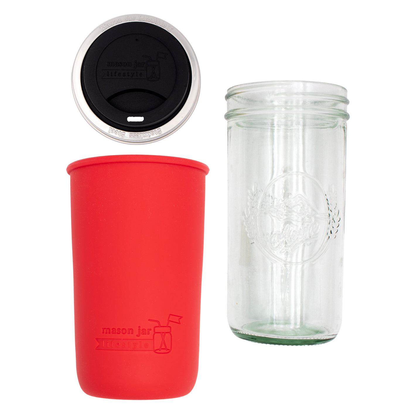 Mason Jar Lifestyle 24oz Pint & Half Glass Water Bottle Travel Tumbler with Silicone Sleeve & Drinking Lid