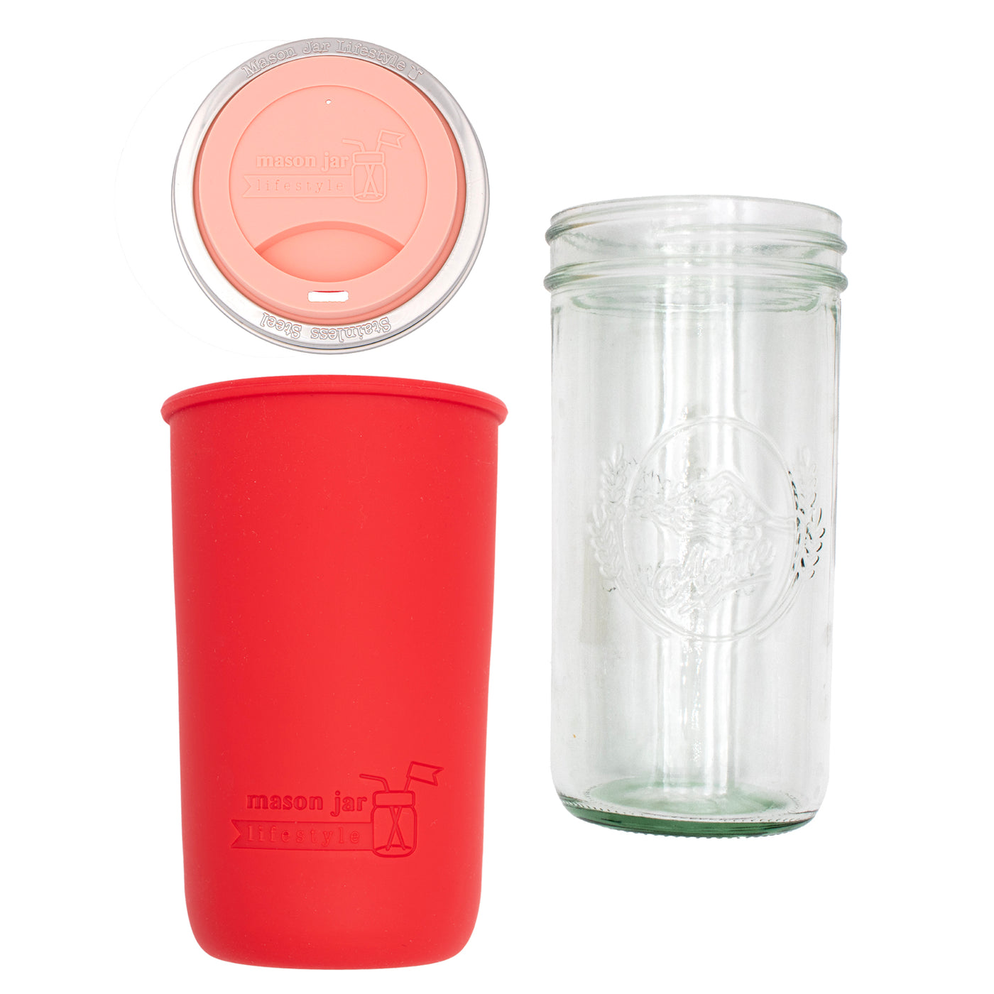 Mason Jar Lifestyle 24oz Pint & Half Glass Water Bottle Travel Tumbler with Silicone Sleeve & Drinking Lid