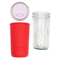 Pint and a half water bottle azure pint and a half sleeve cherry red wide mouth drinking lid light orchid product on white components