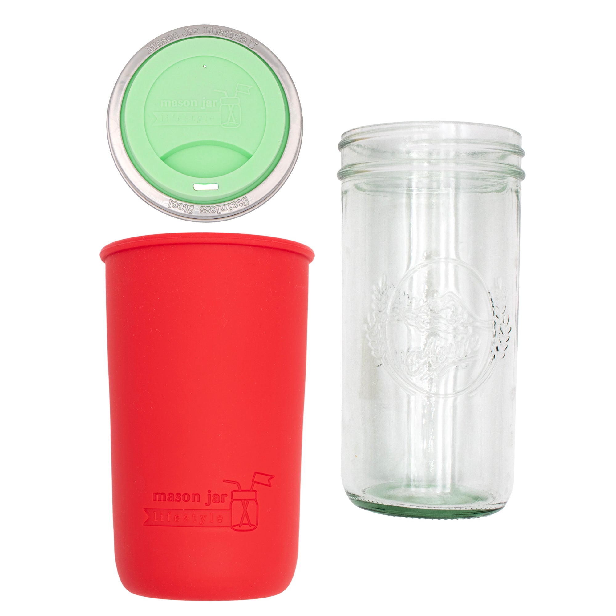 Mason Jar Lifestyle 24oz Pint & Half Glass Water Bottle Travel Tumbler with Silicone Sleeve & Drinking Lid