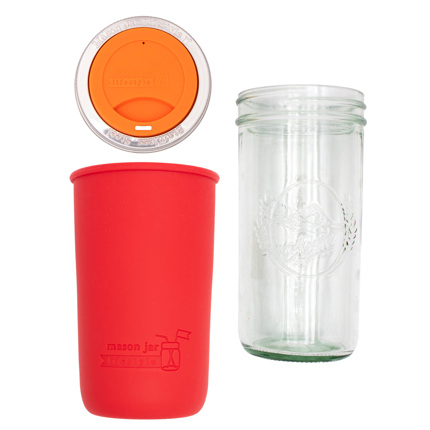 Mason Jar Lifestyle 24oz Pint & Half Glass Water Bottle Travel Tumbler with Silicone Sleeve & Drinking Lid