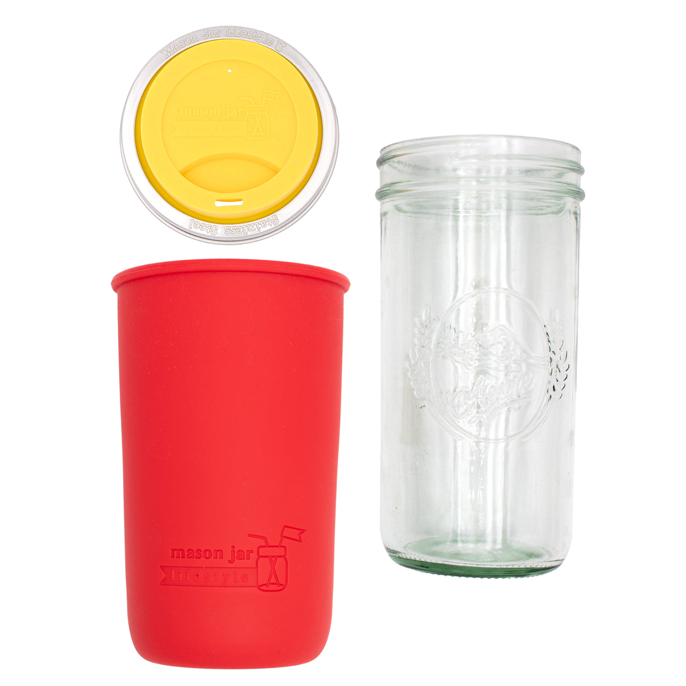 Mason Jar Lifestyle 24oz Pint & Half Glass Water Bottle Travel Tumbler with Silicone Sleeve & Drinking Lid