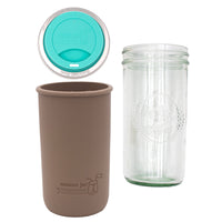 Pint and a half water bottle azure pint and a half sleeve cocoa brown wide mouth drinking lid aquamarine product on white components
