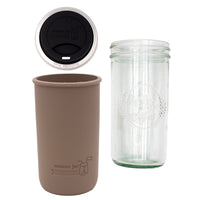Pint and a half water bottle azure pint and a half sleeve cocoa brown wide mouth drinking lid black product on white components