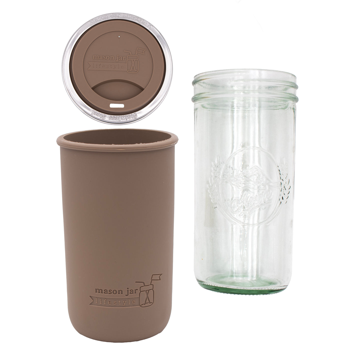 Mason Jar Lifestyle 24oz Pint & Half Glass Water Bottle Travel Tumbler with Silicone Sleeve & Drinking Lid