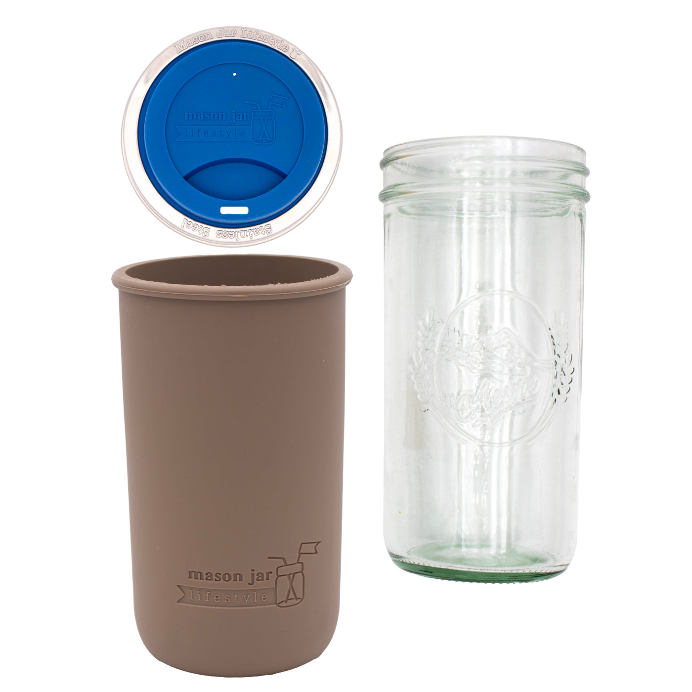 Mason Jar Lifestyle 24oz Pint & Half Glass Water Bottle Travel Tumbler with Silicone Sleeve & Drinking Lid
