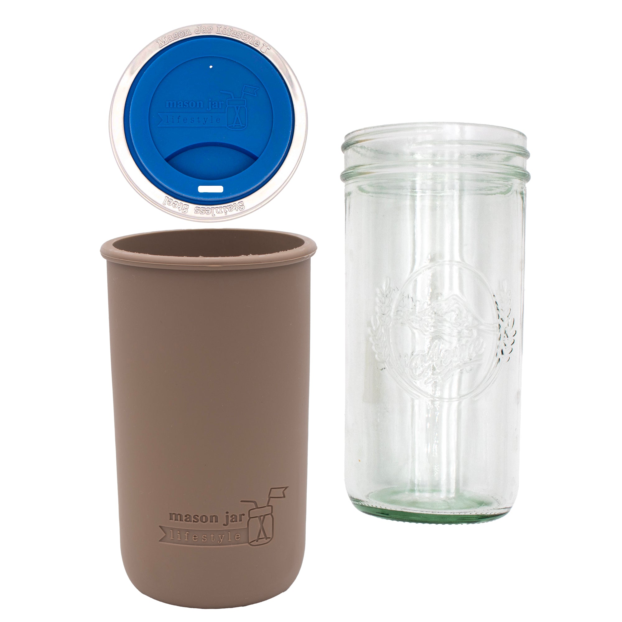 Mason Jar Lifestyle 24oz Pint & Half Glass Water Bottle Travel Tumbler with Silicone Sleeve & Drinking Lid