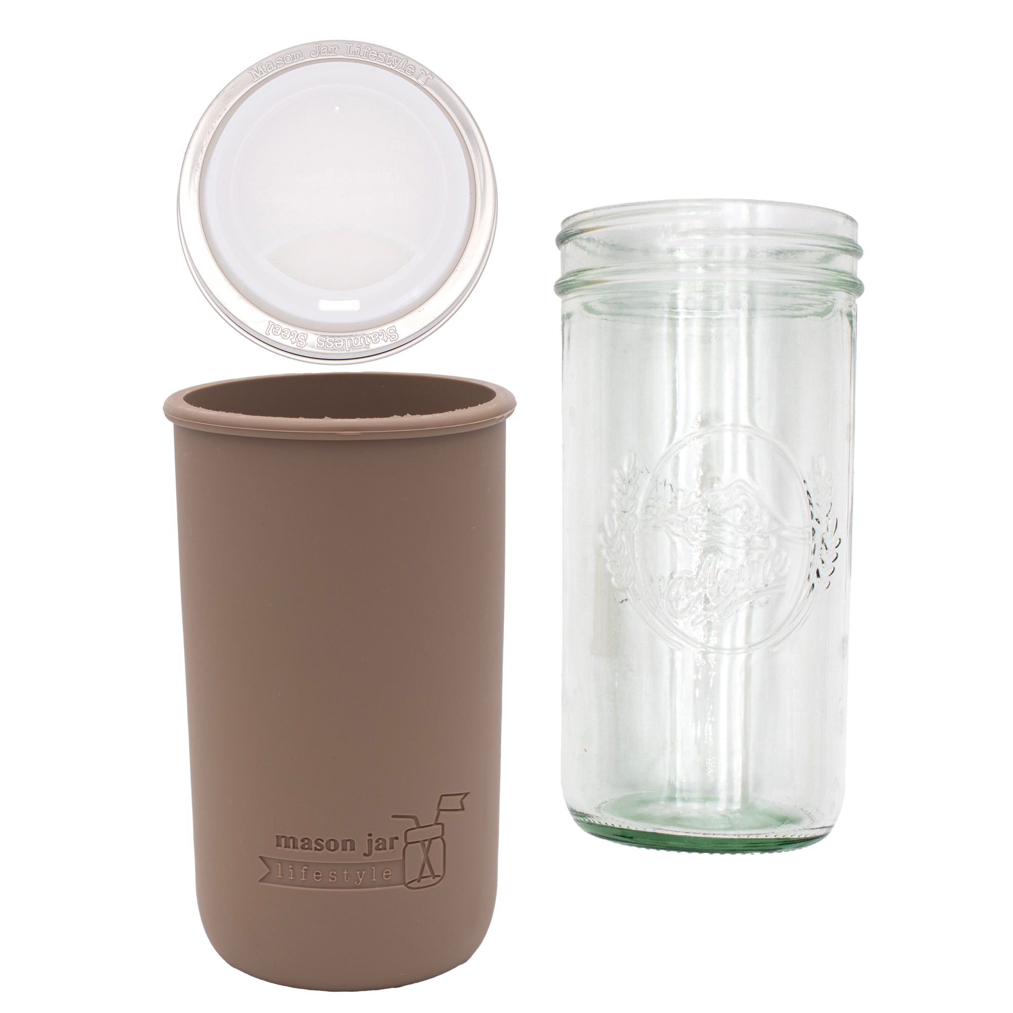 Mason Jar Lifestyle 24oz Pint & Half Glass Water Bottle Travel Tumbler with Silicone Sleeve & Drinking Lid