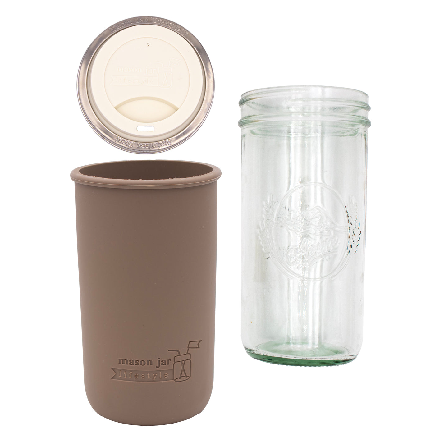 Mason Jar Lifestyle 24oz Pint & Half Glass Water Bottle Travel Tumbler with Silicone Sleeve & Drinking Lid