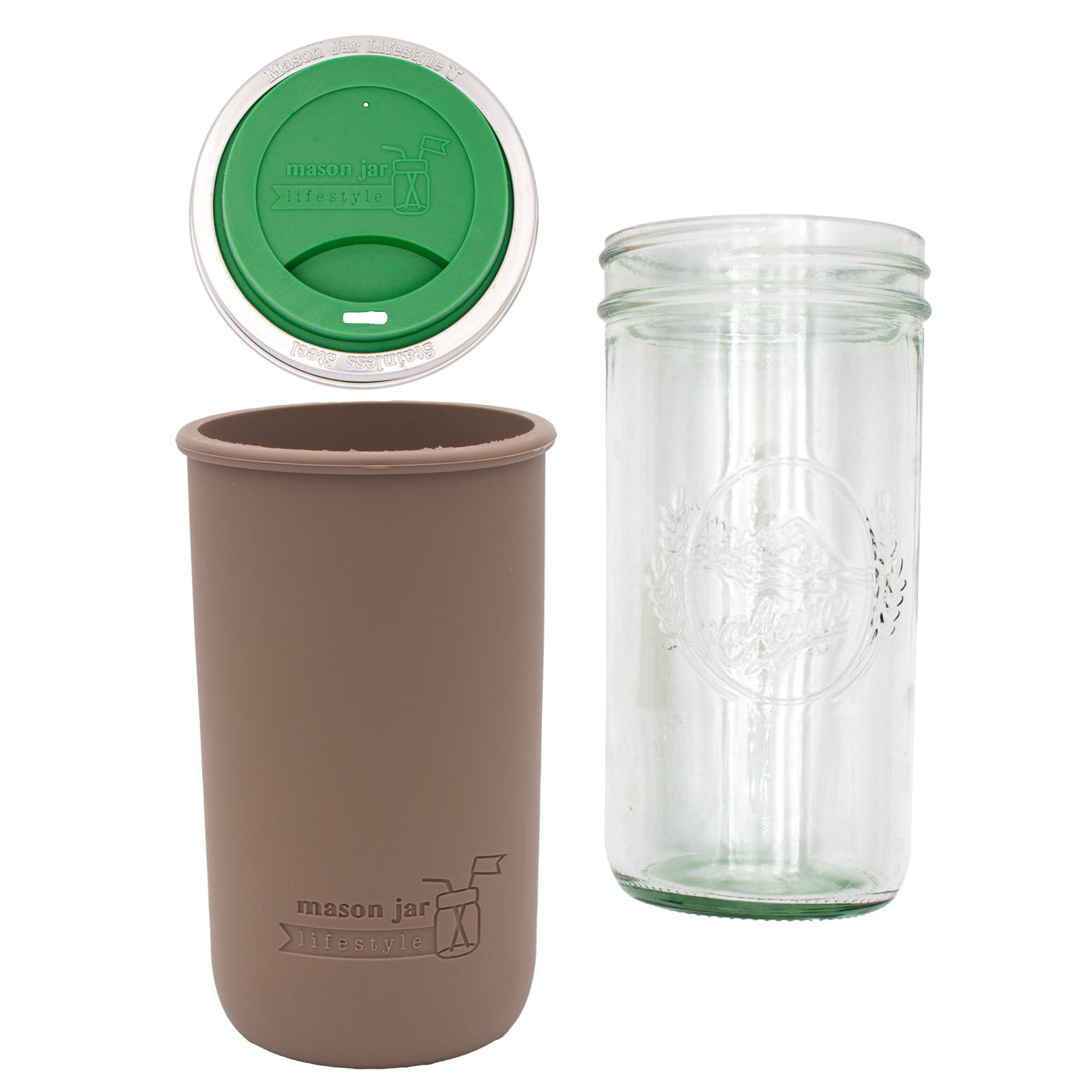 Mason Jar Lifestyle 24oz Pint & Half Glass Water Bottle Travel Tumbler with Silicone Sleeve & Drinking Lid