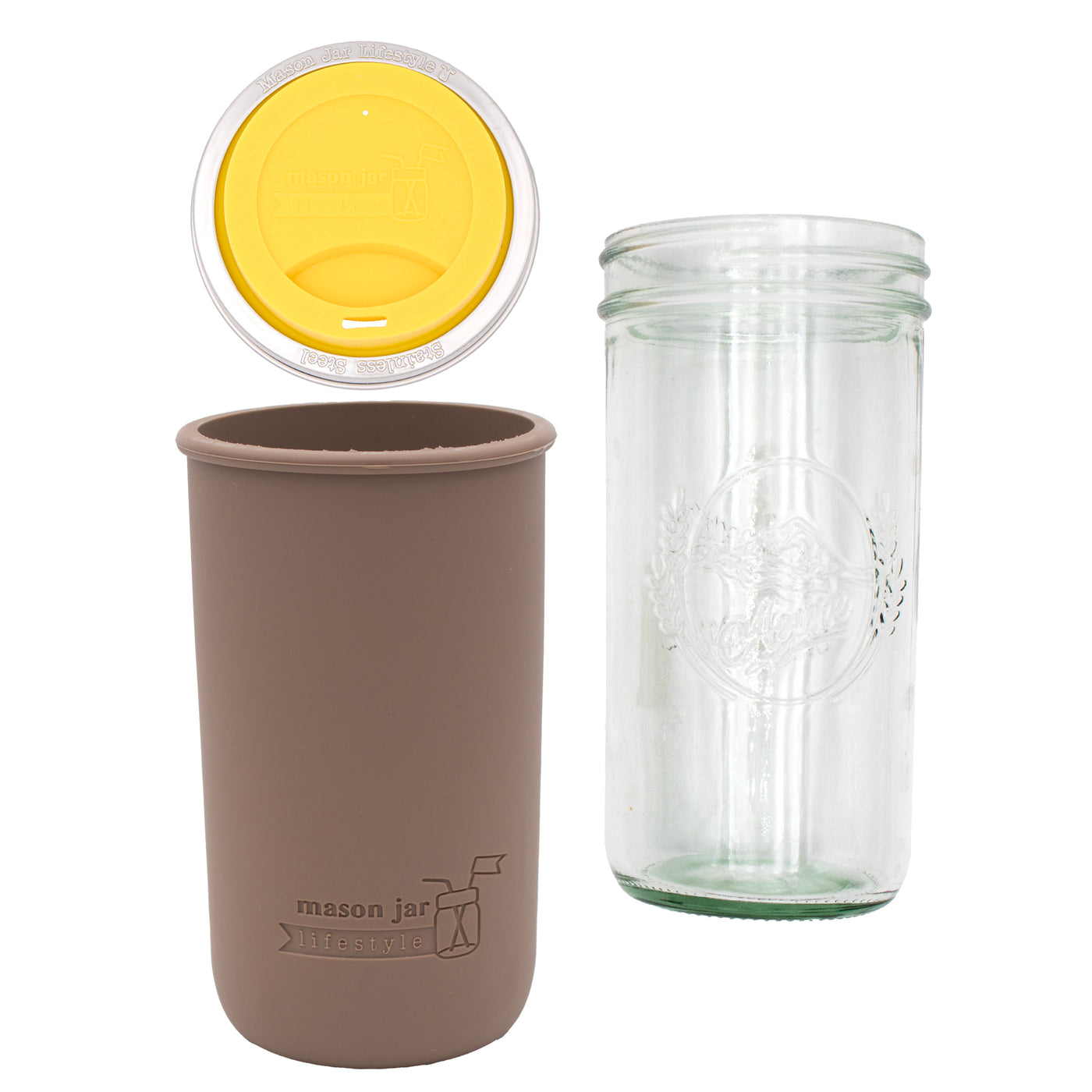 Mason Jar Lifestyle 24oz Pint & Half Glass Water Bottle Travel Tumbler with Silicone Sleeve & Drinking Lid