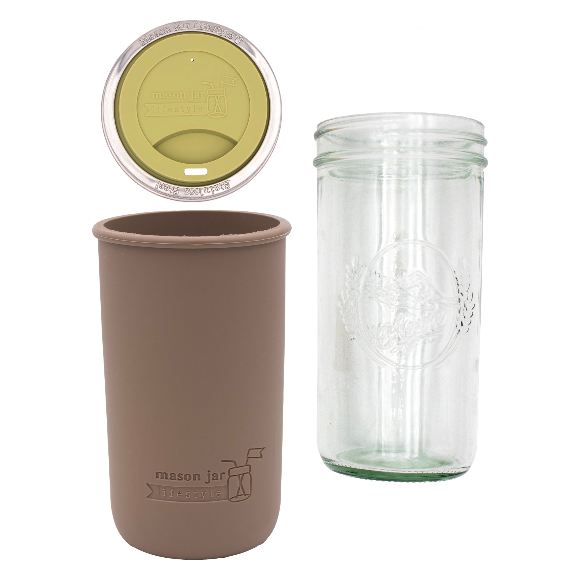 Mason Jar Lifestyle 24oz Pint & Half Glass Water Bottle Travel Tumbler with Silicone Sleeve & Drinking Lid