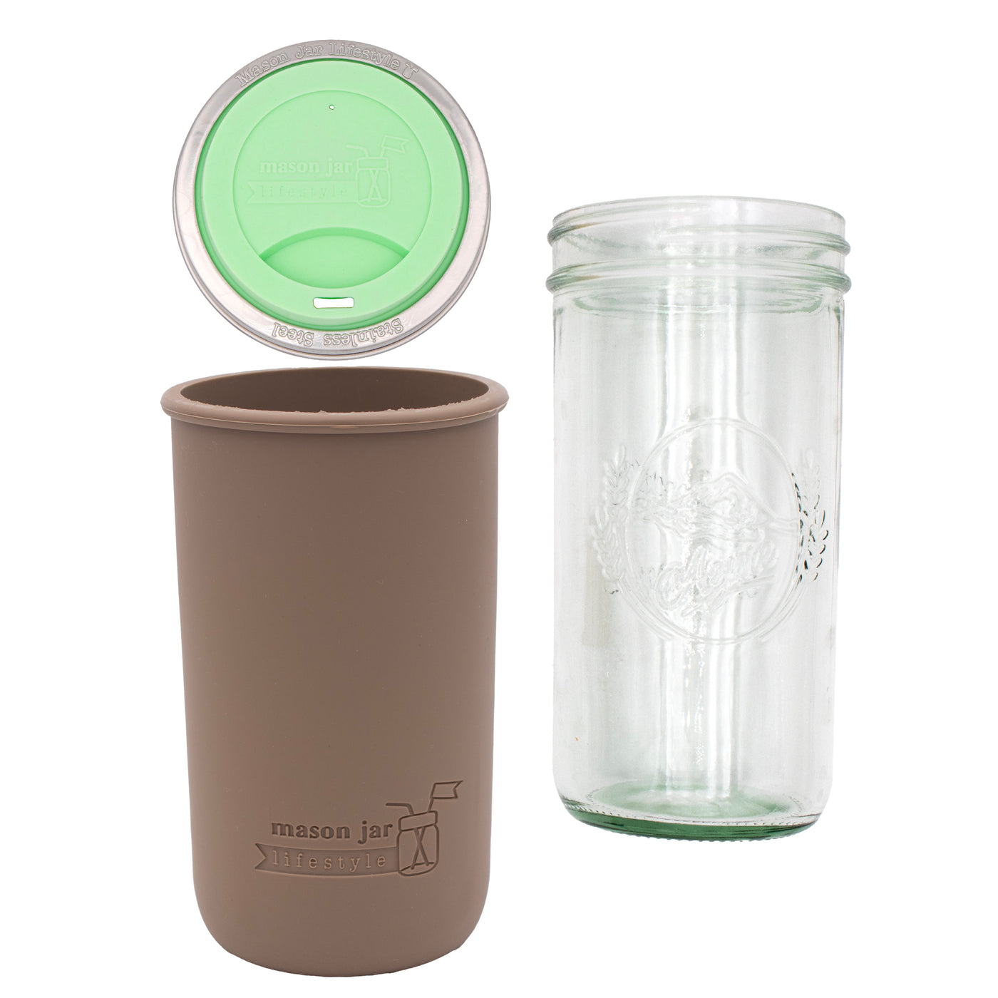 Mason Jar Lifestyle 24oz Pint & Half Glass Water Bottle Travel Tumbler with Silicone Sleeve & Drinking Lid