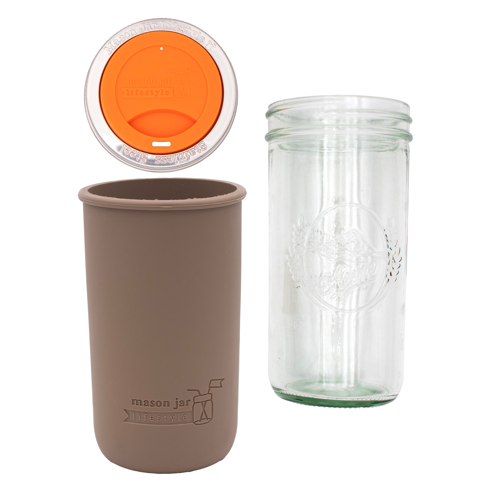 Mason Jar Lifestyle 24oz Pint & Half Glass Water Bottle Travel Tumbler with Silicone Sleeve & Drinking Lid
