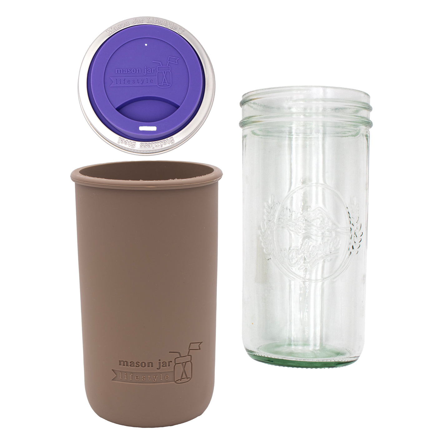 Mason Jar Lifestyle 24oz Pint & Half Glass Water Bottle Travel Tumbler with Silicone Sleeve & Drinking Lid