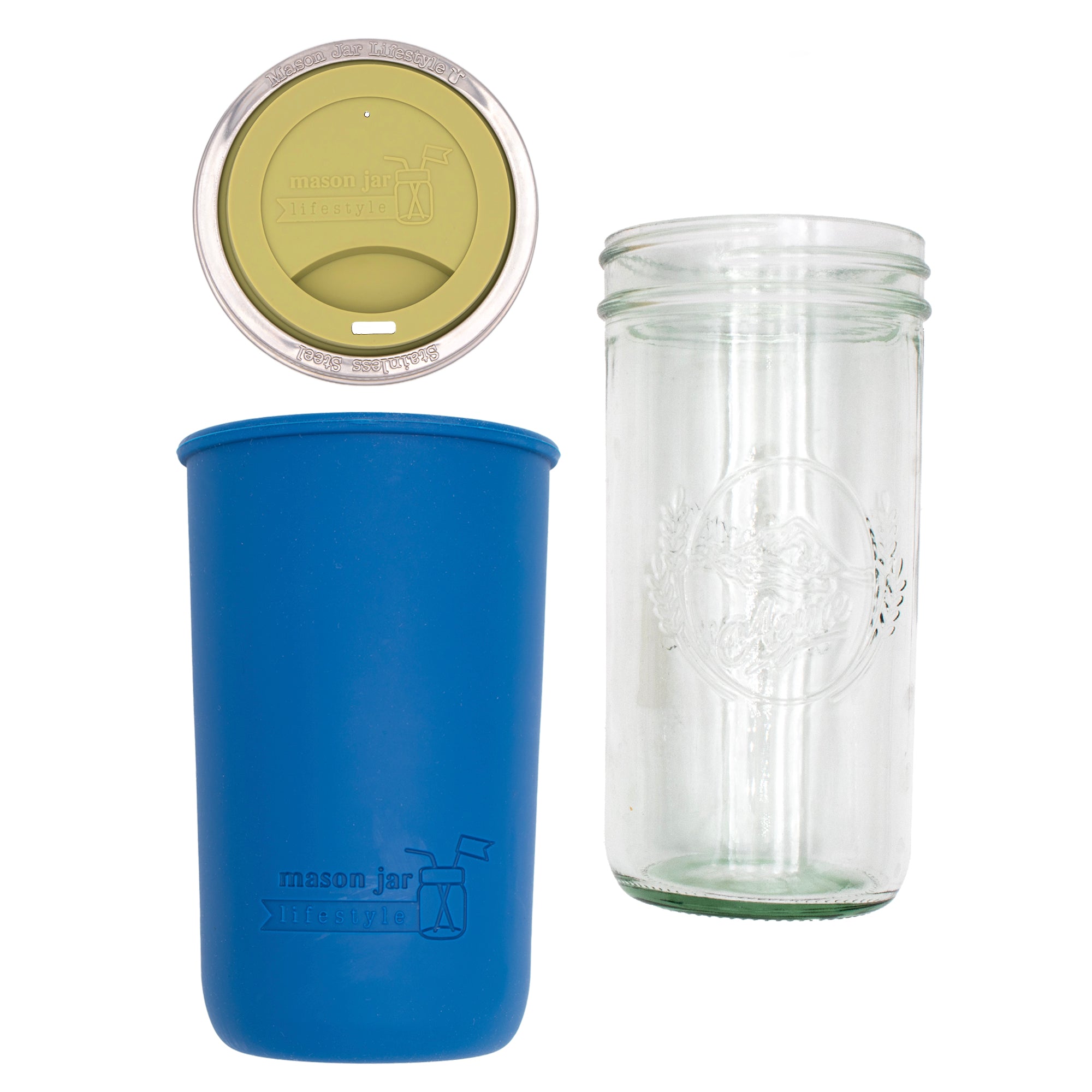 Mason Jar Lifestyle 24oz Pint & Half Glass Water Bottle Travel Tumbler with Silicone Sleeve & Drinking Lid