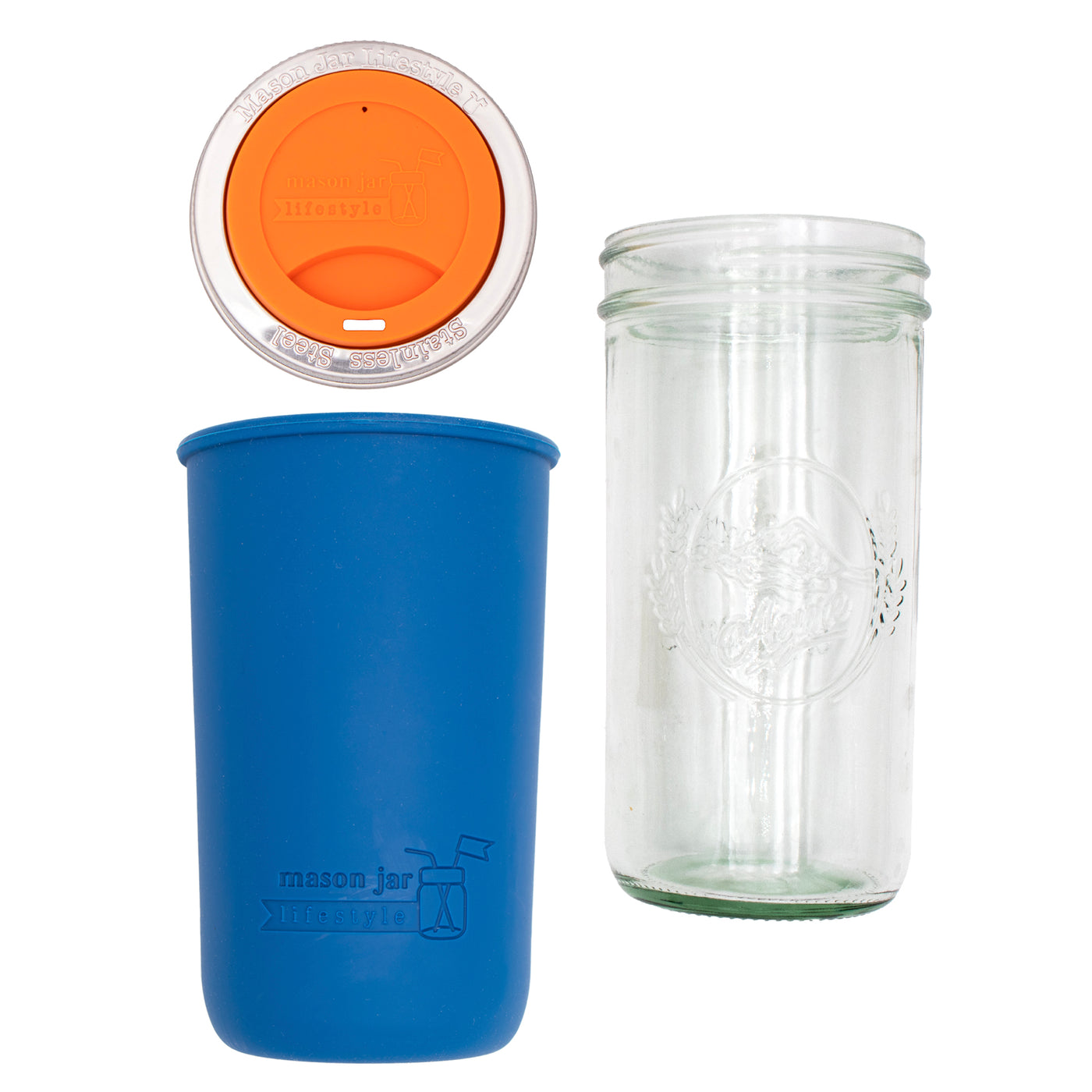 Mason Jar Lifestyle 24oz Pint & Half Glass Water Bottle Travel Tumbler with Silicone Sleeve & Drinking Lid