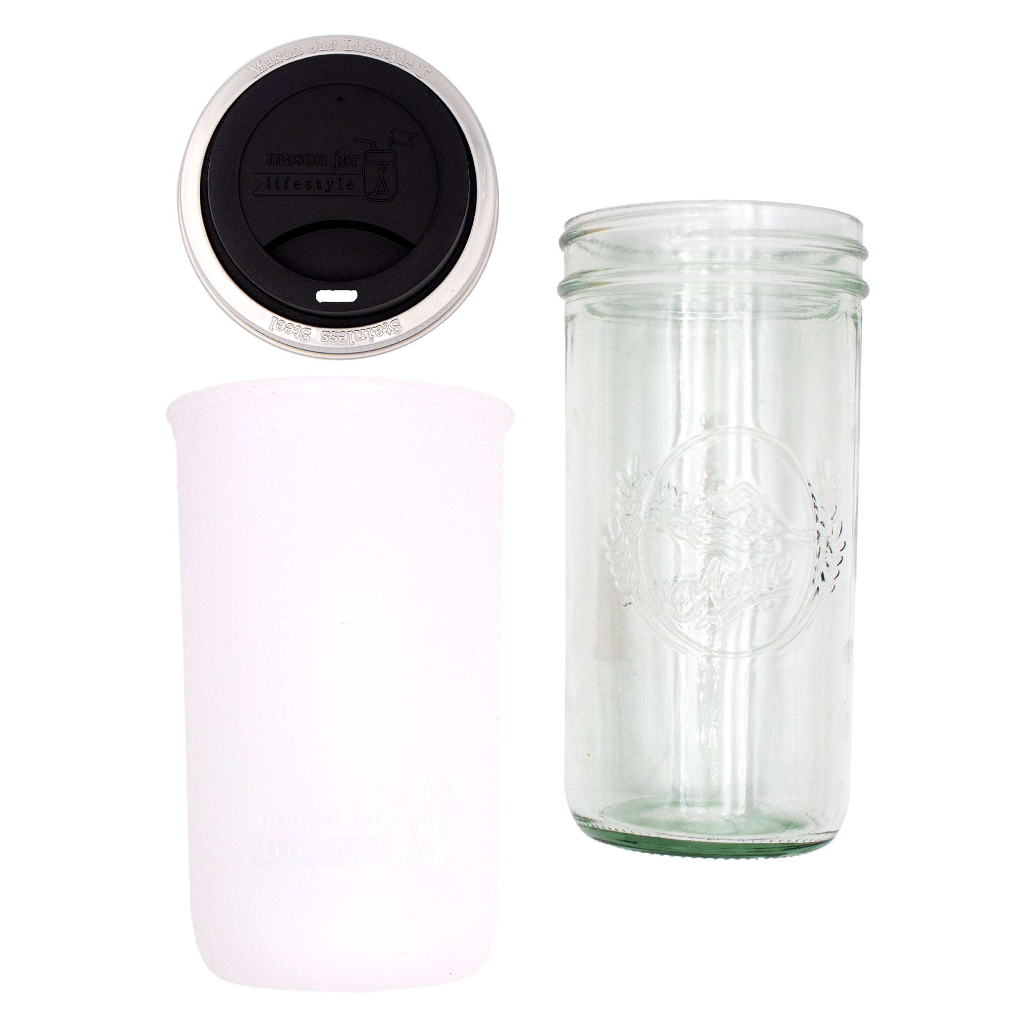 Mason Jar Lifestyle 24oz Pint & Half Glass Water Bottle Travel Tumbler with Silicone Sleeve & Drinking Lid