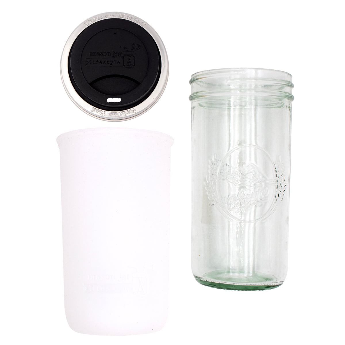 Pint and a half water bottle azure pint and a half sleeve frost wide mouth drinking lid black product on white components