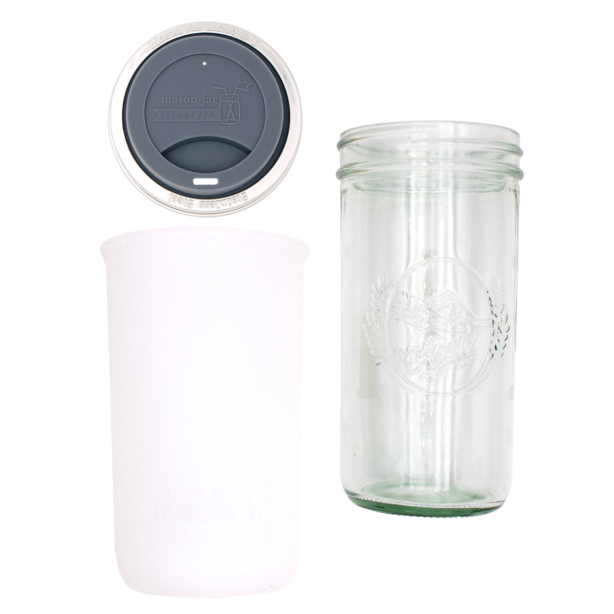 Pint and a half water bottle azure pint and a half sleeve frost wide mouth drinking lid charcoal gray product on white components