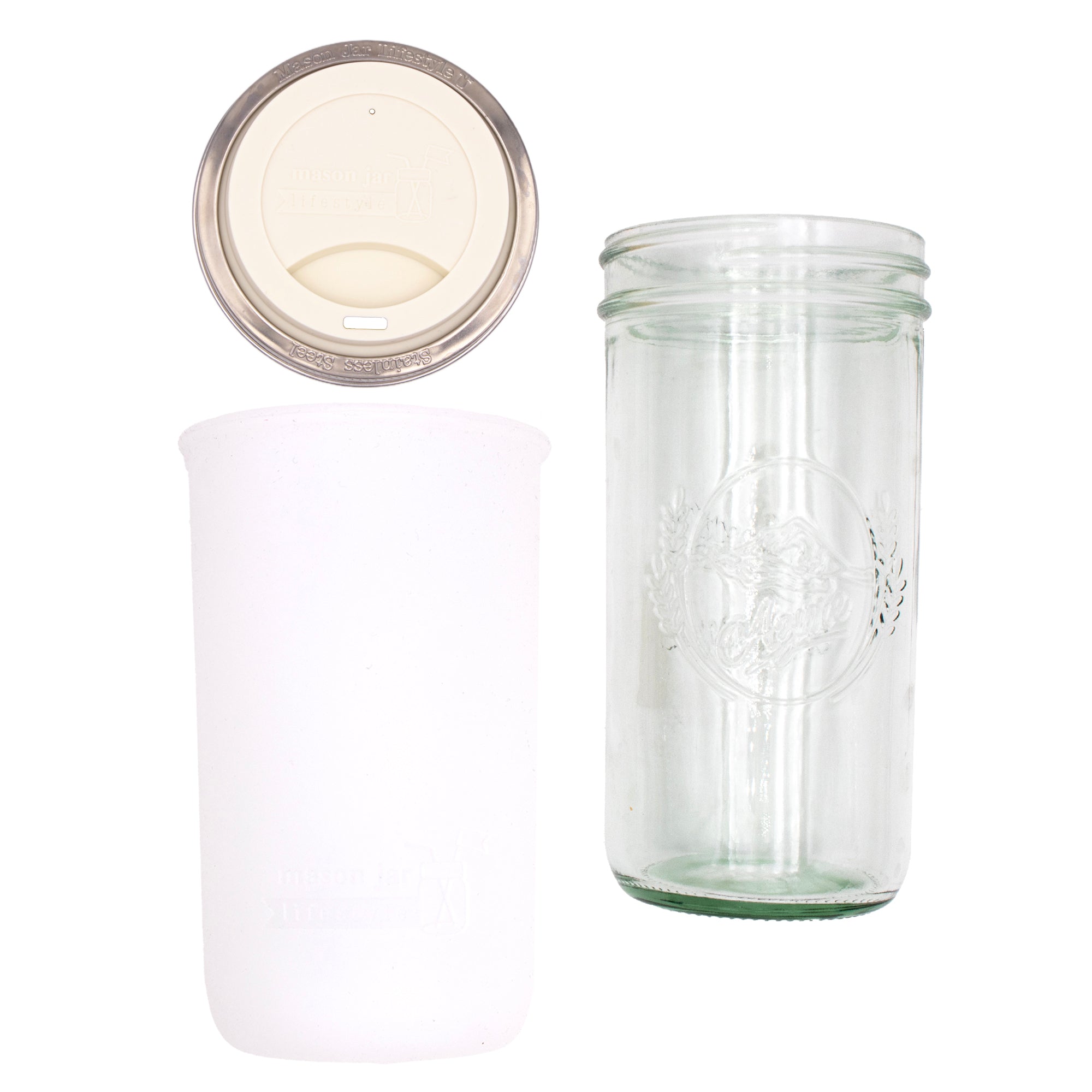 Mason Jar Lifestyle 24oz Pint & Half Glass Water Bottle Travel Tumbler with Silicone Sleeve & Drinking Lid