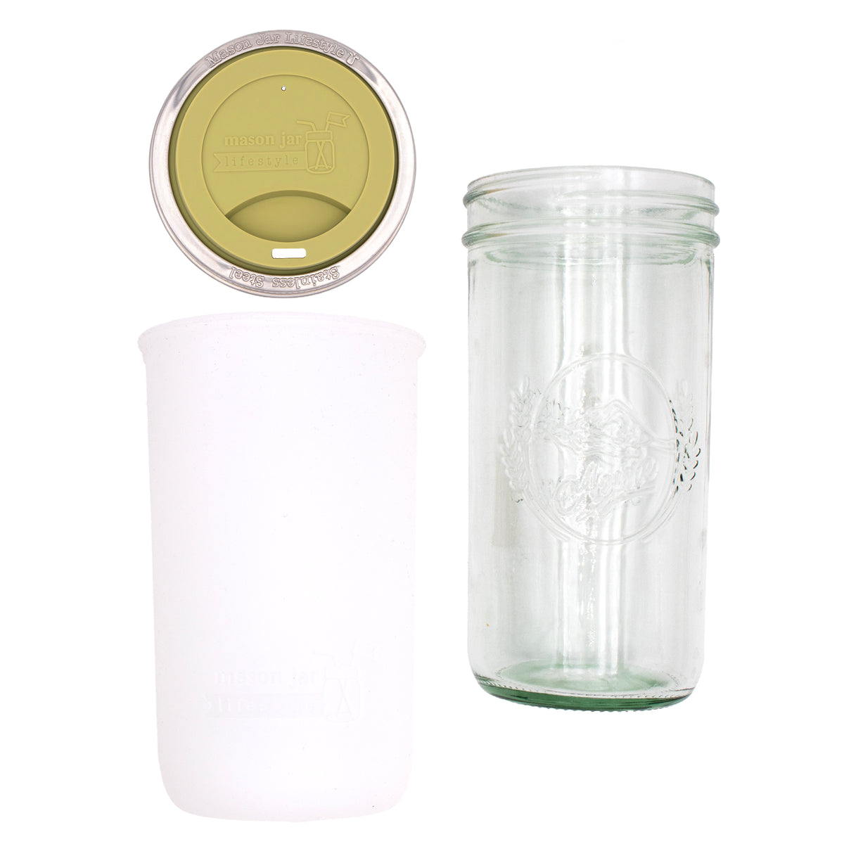 Pint and a half water bottle azure pint and a half sleeve frost wide mouth drinking lid light olive product on white components