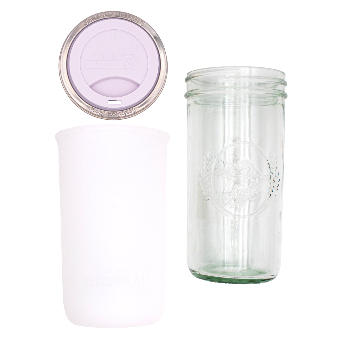 Mason Jar Lifestyle 24oz Pint & Half Glass Water Bottle Travel Tumbler with Silicone Sleeve & Drinking Lid