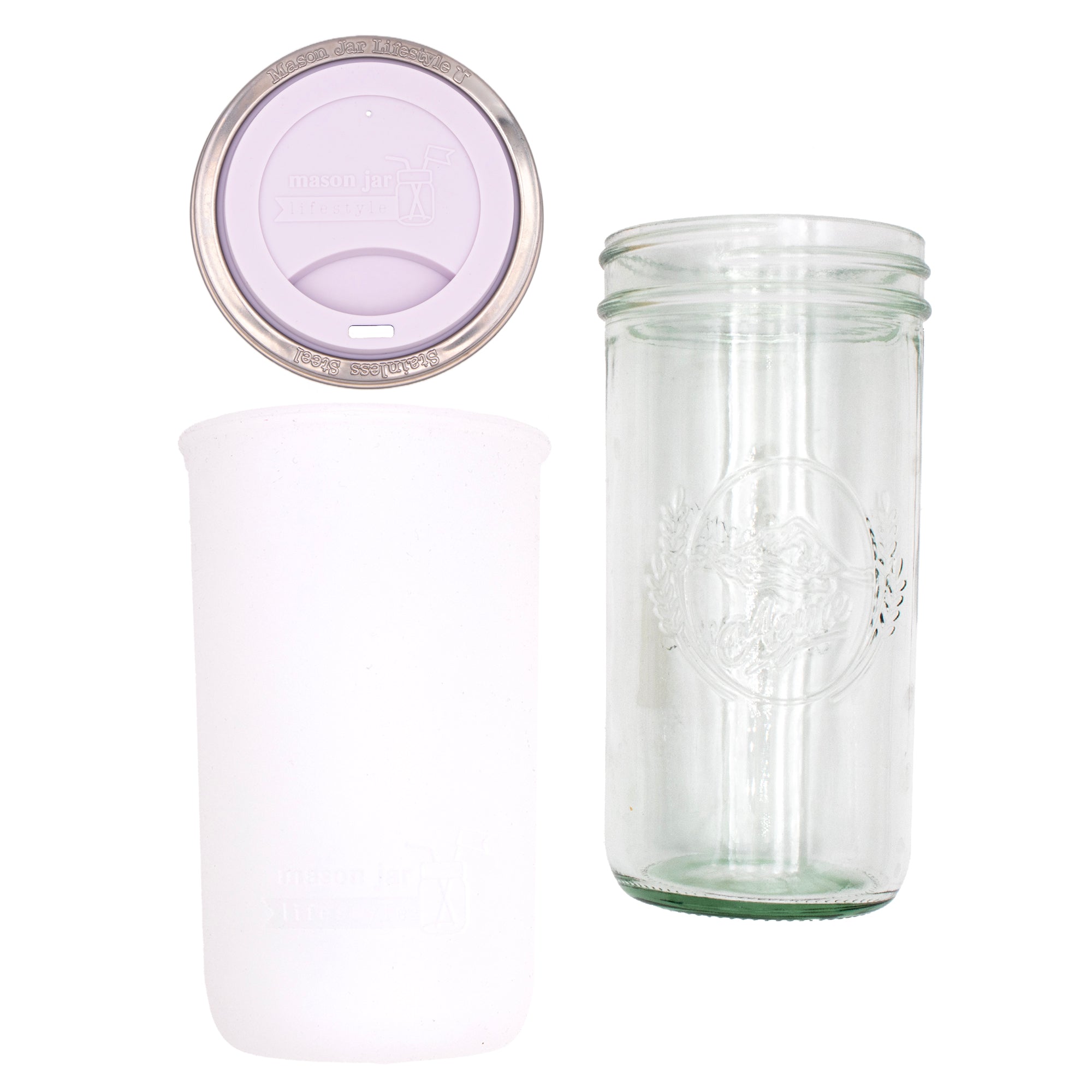 Mason Jar Lifestyle 24oz Pint & Half Glass Water Bottle Travel Tumbler with Silicone Sleeve & Drinking Lid