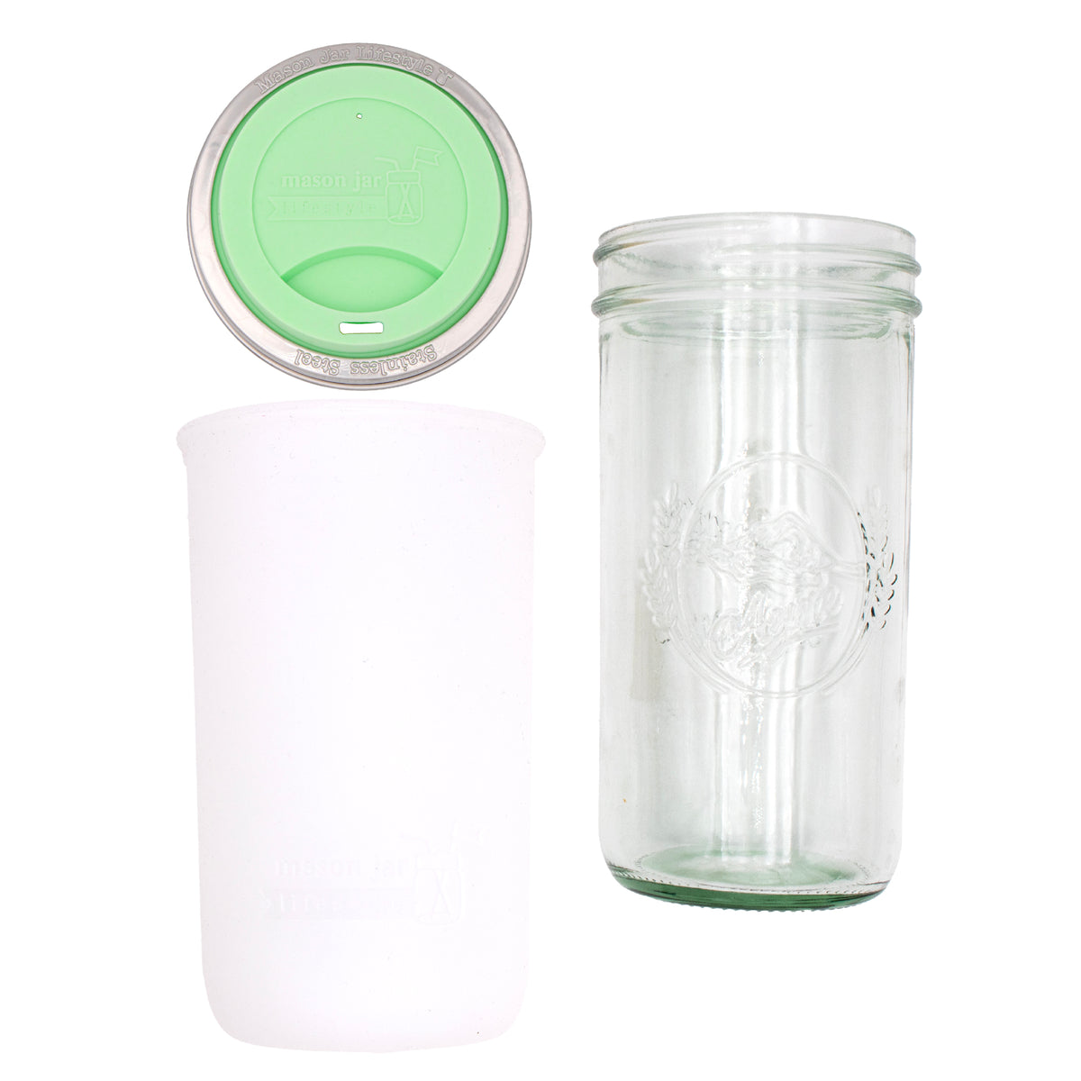 Pint and a half water bottle azure pint and a half sleeve frost wide mouth drinking lid mint green product on white components